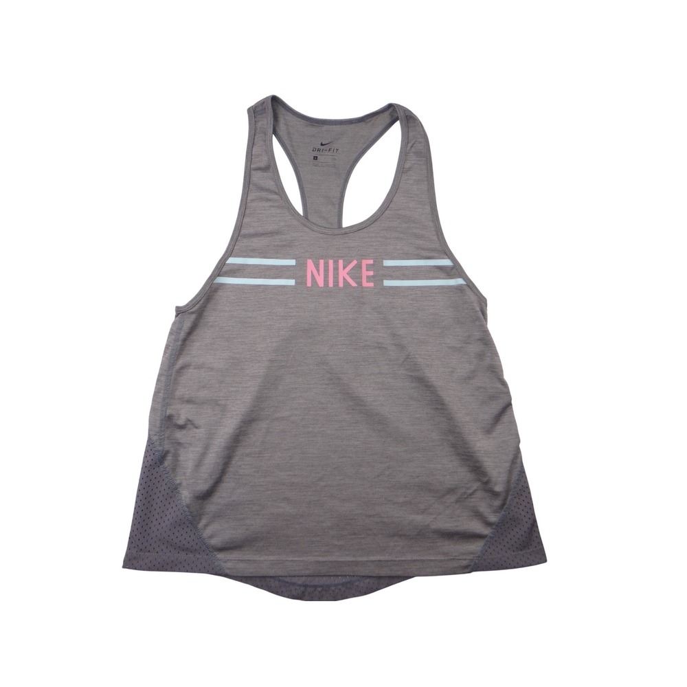 Nike Dri Fit Racerback Tank Top Gray Pink Stripes Athletic Workout Size‎ S
